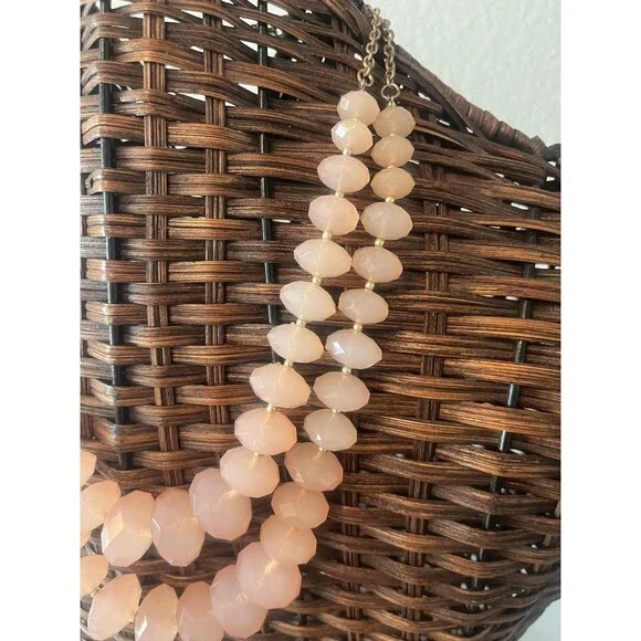 Acrylic Pink Layer Beaded Statement Necklace Faceted Womens - Picture 3 of 4